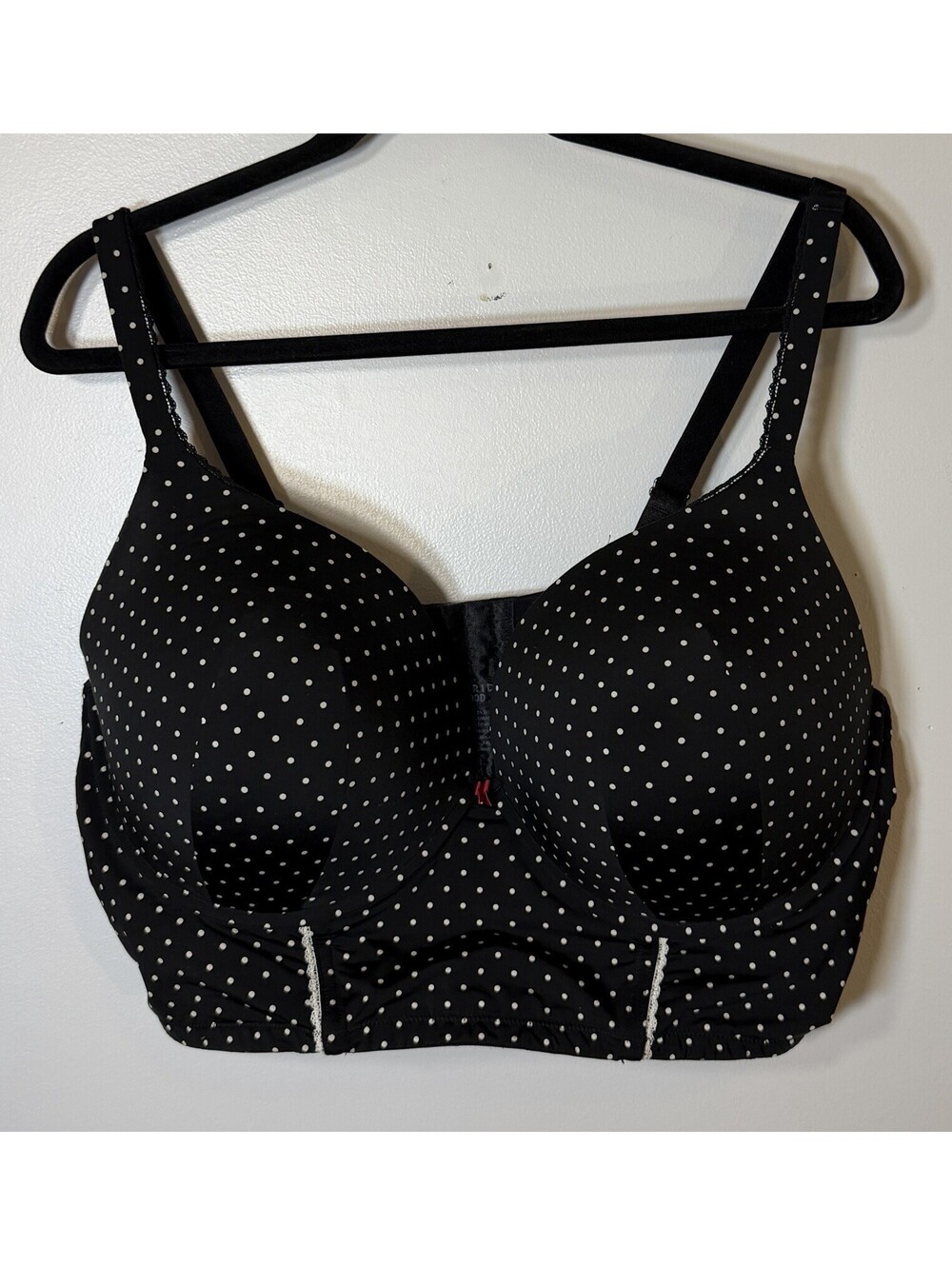 Torrid Black & White Polka Dot Longline Bra Coquette Sexy Back Close 44DDD GUC